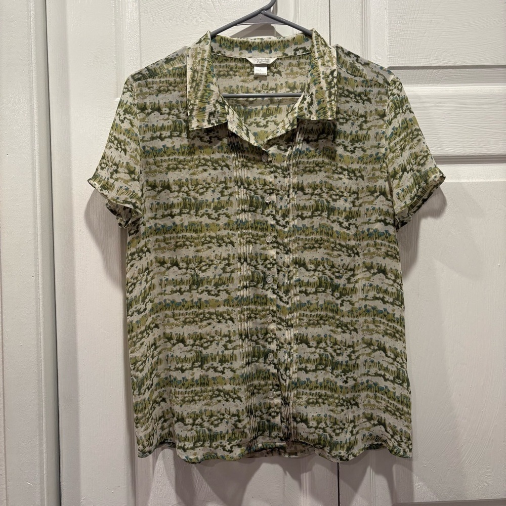 Patterned Green Christopher & Banks Button Up Blouse - Size Large